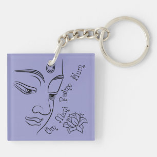 Lotus flower Om Mani Padme Hum Black Keychain