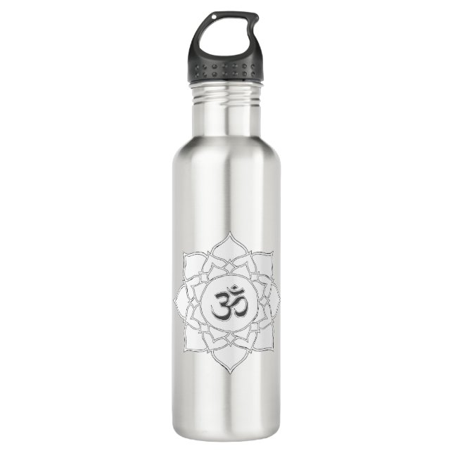 Lotus Flower Om Symbol Drawing 710 Ml Water Bottle (Front)
