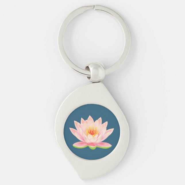 Lotus Flower on Blue Keychain (Front)