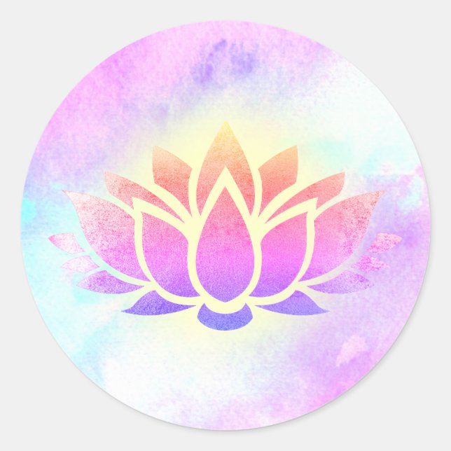 lotus flower on watercolor classic round sticker (Front)