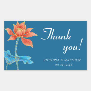 Lotus Flower Orange & Blue Wedding Thank You Sticker