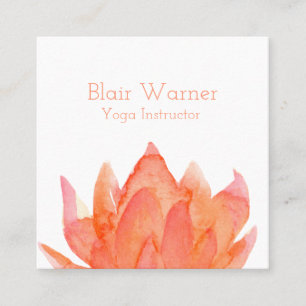 Lotus Flower Orange Coral Pink Watercolor Square Business Card