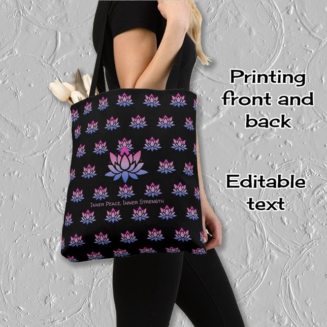 Lotus flower pattern and custom text tote bag (Creator Uploaded)