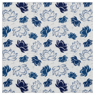 Lotus Flower Pattern with Blue Glitter Fabric