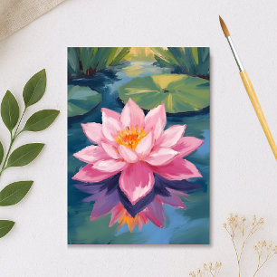 Lotus Flower Pink Water Lily Watercolor Pond Postcard