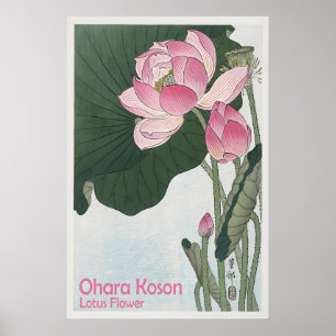 Lotus Flower Poster Japanese Woodblock Print