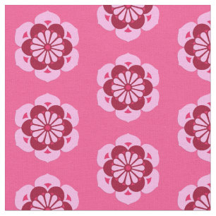 Lotus Flower Print, Fuchsia Pink and Burgundy   Fabric