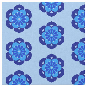 Lotus Flower Print, Indigo and Light Blue Fabric