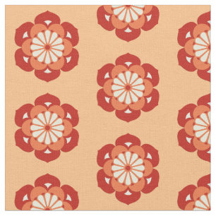 Lotus Flower Print, Pastel and Mandarin Orange Fabric