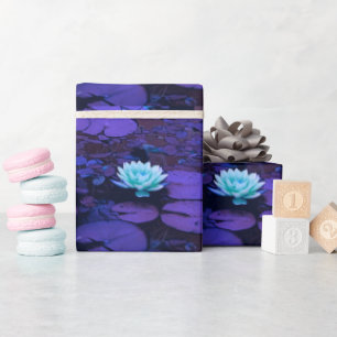Lotus Flower Purple Blue Turquoise Floral Pattern  Wrapping Paper