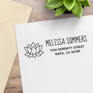 Lotus Flower Return Address Rubber Stamp