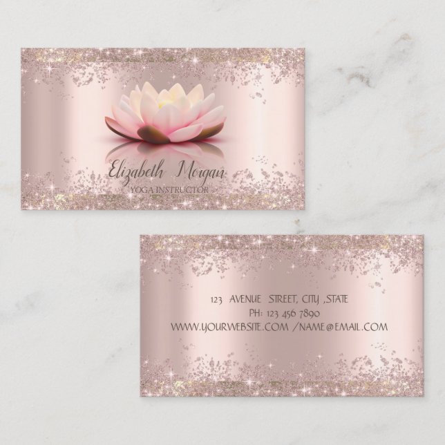 Lotus Flower Rose Gold Glitter Dust Yoga  Business Card (Front/Back)