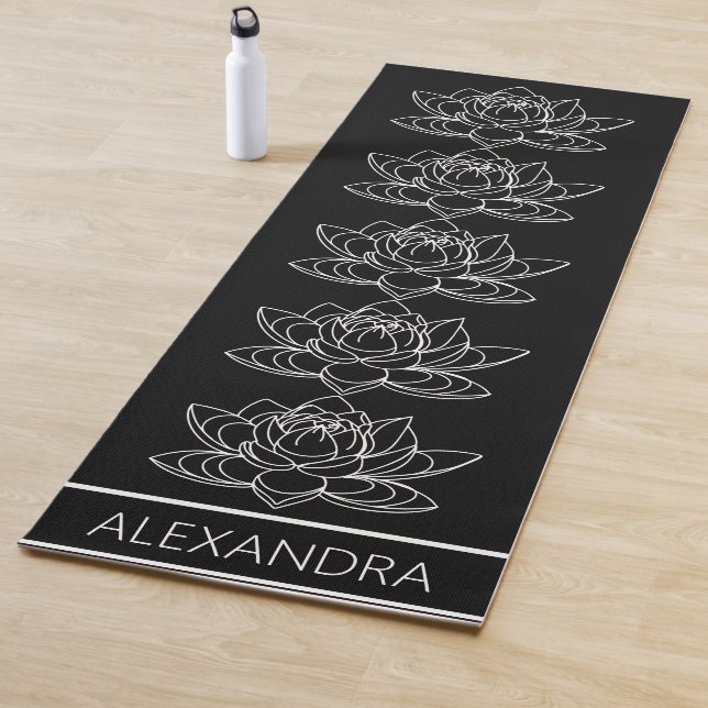 Lotus Flower Symbol Black White  Personalized Yoga Mat (In Situ)