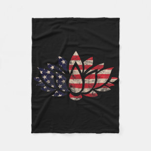 Lotus Flower Usa Flag Patriotic American 4th Of Ju Fleece Blanket