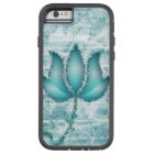 Lotus Flower Vintage Damask Blue Glitter