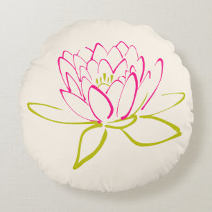 Lotus Flower / Water Lily Illustration Round Pillow