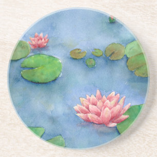 Lotus flower watercolor coaster