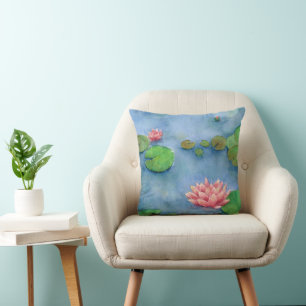 Lotus flower watercolor throw pillow
