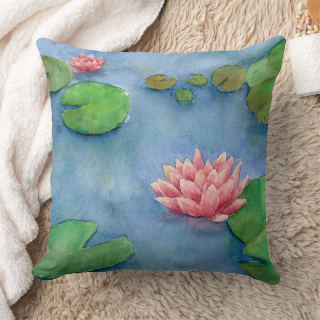 Lotus flower watercolor throw pillow (Blanket)