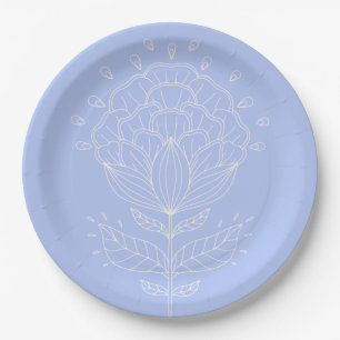 Lotus flower white line drawing floral lilac  paper plate