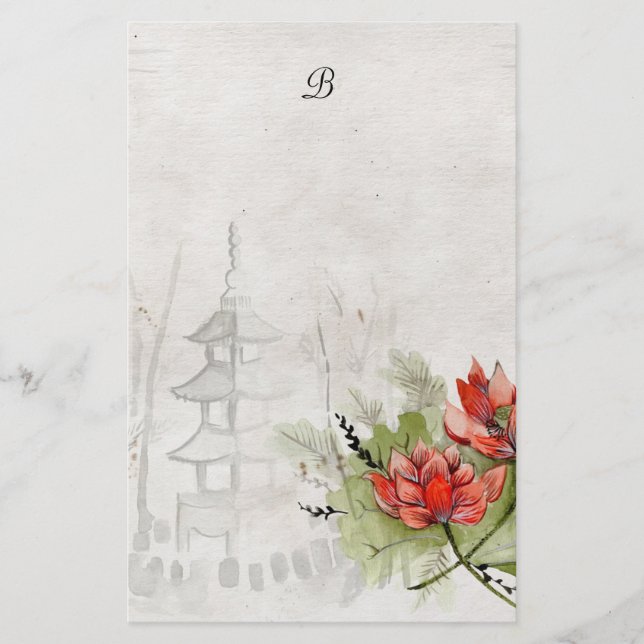 Lotus Flower with Monogram Stationery (Front)