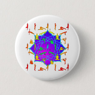 Lotus Flower With Yoga Poses 2 Inch Round Button