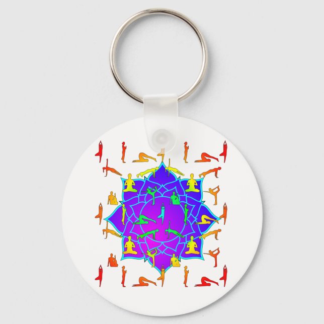 Lotus Flower With Yoga Poses Keychain (Front)