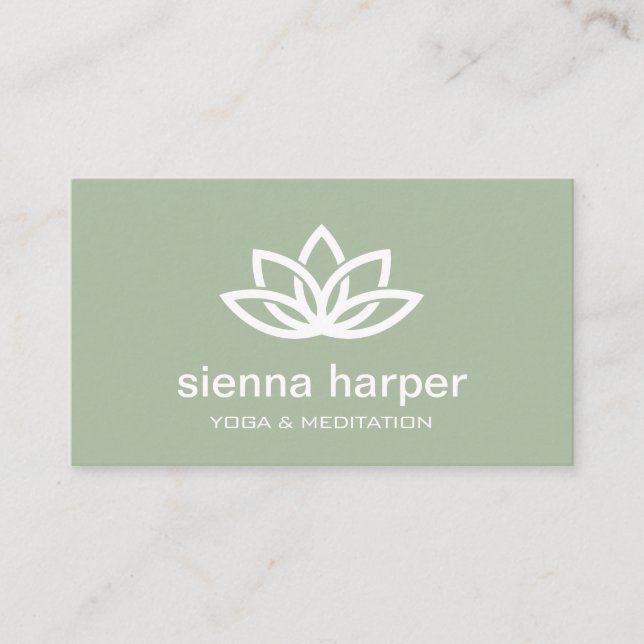 Lotus Flower Yoga Instructor Sage Green Business Card (Front)