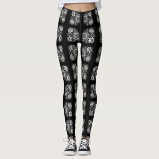 Lotus Flowers and Mandalas in black and white Leggings