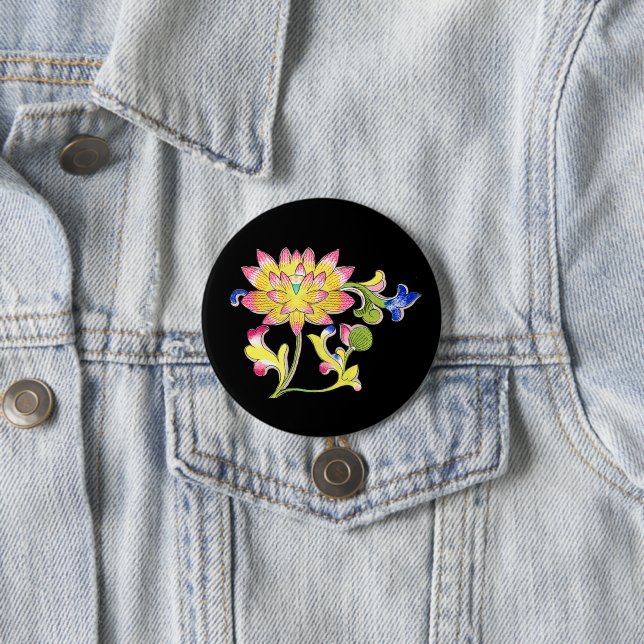 Lotus Flowers and Vine 3 Inch Round Button (In Situ)