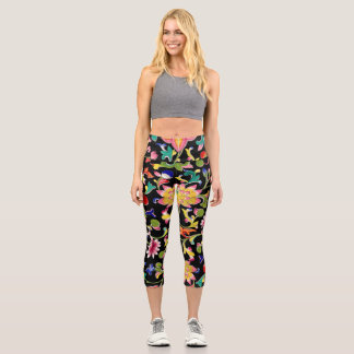 Lotus Flowers and Vine Capri Leggings