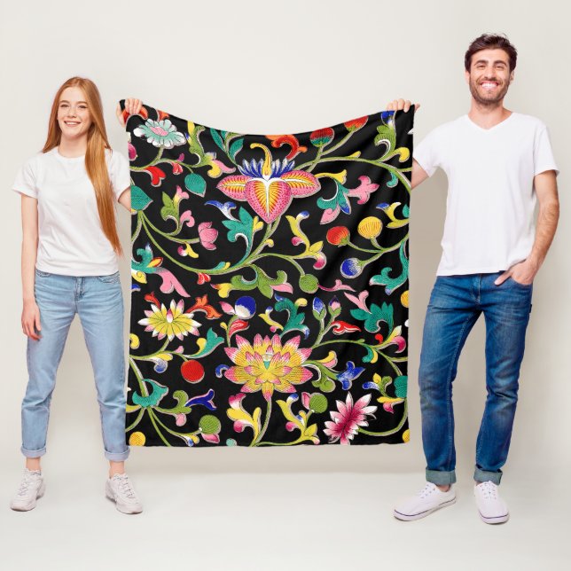Lotus Flowers and Vine Fleece Blanket (In Situ)
