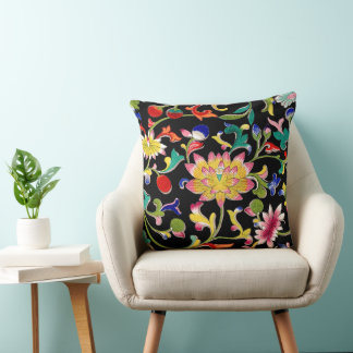 Lotus Flowers and Vine Throw Pillow
