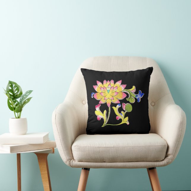 Lotus Flowers and Vine Throw Pillow (Chair)