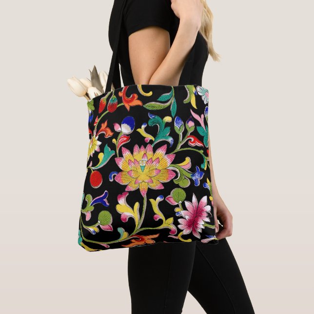 Lotus Flowers and Vine Tote Bag (Close Up)