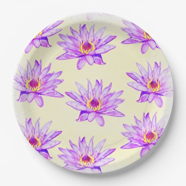lotus flowers cream inky paper plate (Front)