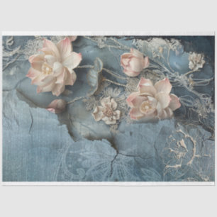 Lotus Flowers & Denim Blue mixed media effects art Tissue Paper