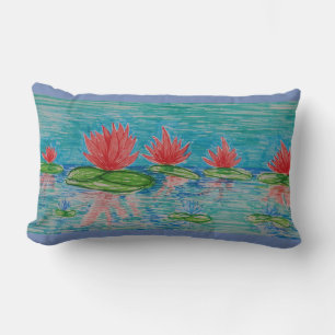 Lotus flowers Drawing Lumbar Cushion