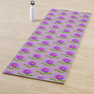 Lotus Flowers & Lily Pads on Violet Yoga Mat