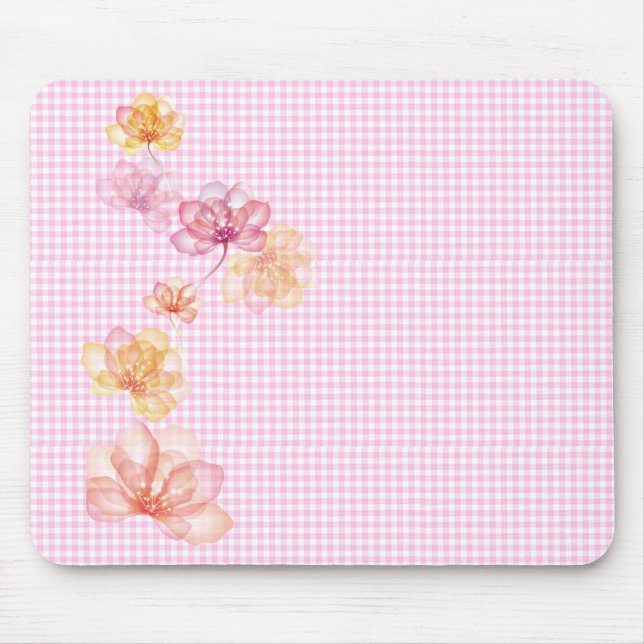 lotus flowers on gingham mouse pad (Front)