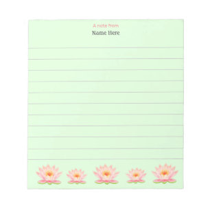 Lotus Flowers on Light Green Lined Notepad