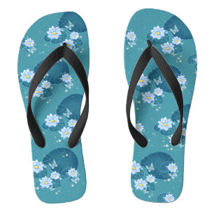 Lotus Flowers Pattern Botanical Garden Teal Green Flip Flops
