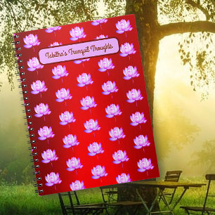 Lotus Flowers Red Foil Background Notebook