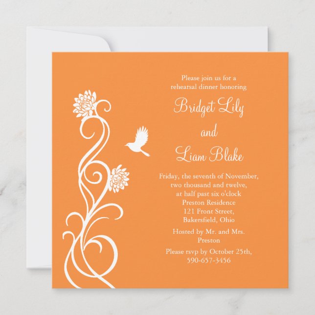 Lotus Flowers Rehearsal Dinner (bright orange) Invitation (Front)