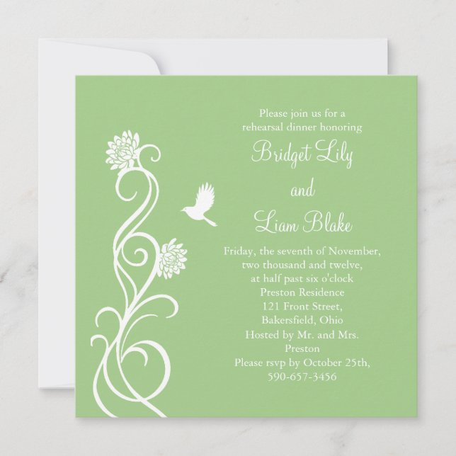 Lotus Flowers Rehearsal Dinner (green) Invitation (Front)