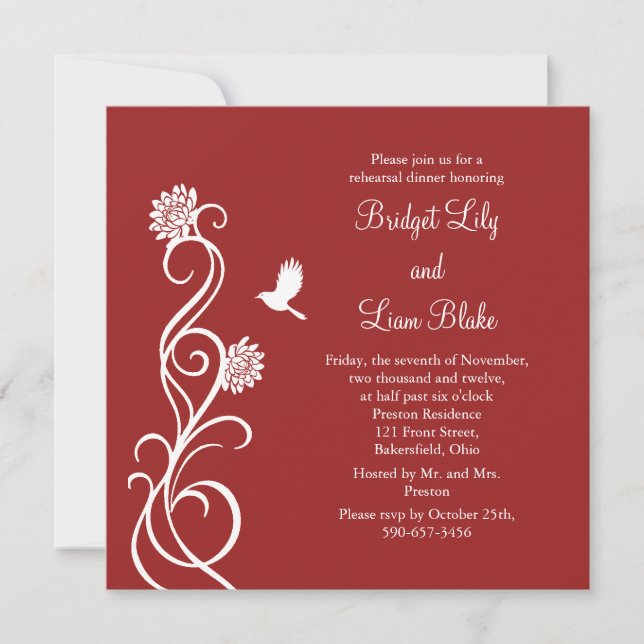 Lotus Flowers Rehearsal Dinner (red) Invitation (Front)