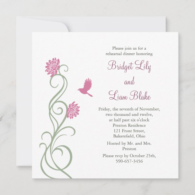 Lotus Flowers Rehearsal Dinner (white) Invitation (Front)