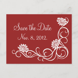Lotus Flowers Save the Date Postcard (red)