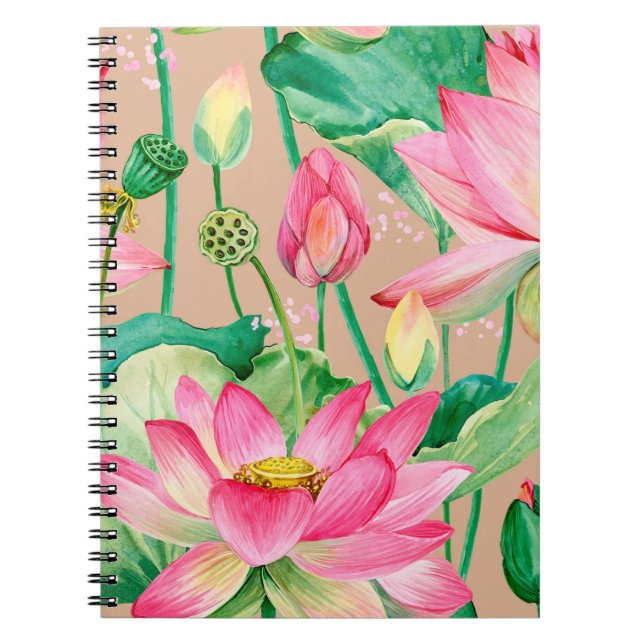 lotus flowers seamless pattern. watercolor botanic notebook (Front)