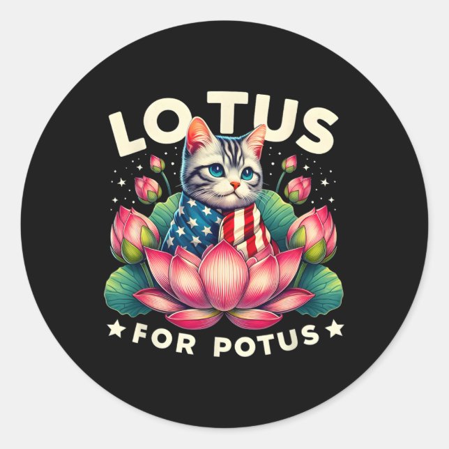 Lotus For Potus Kamala Harris Us Flag Cat Lovers  Classic Round Sticker (Front)